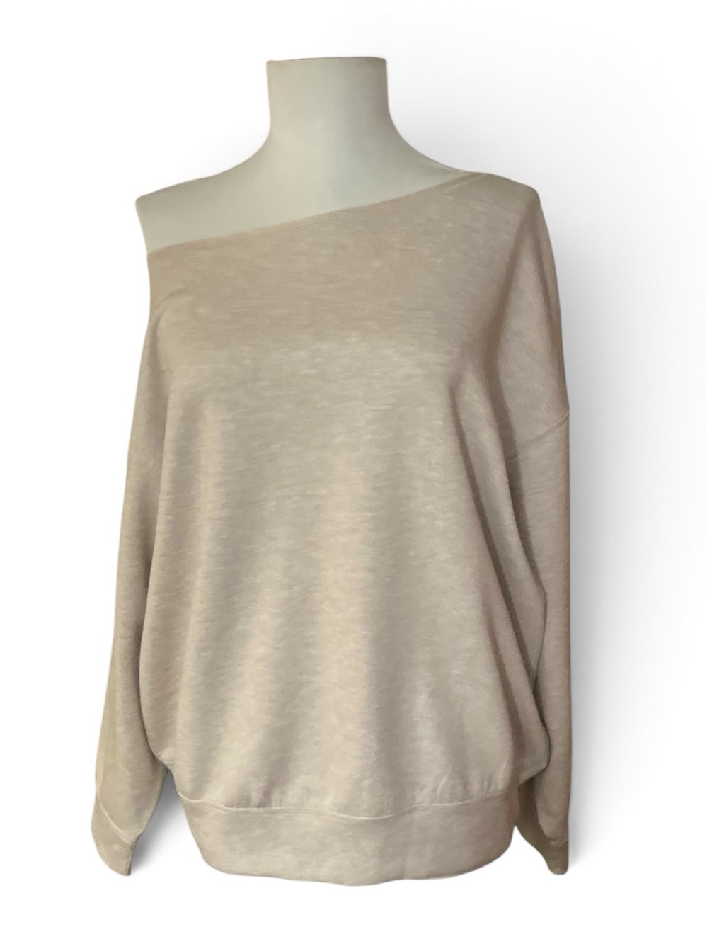 NWT EXPRESS Cold Shoulder Beige Lightweight Sweatshirt Soft Layering Oversized